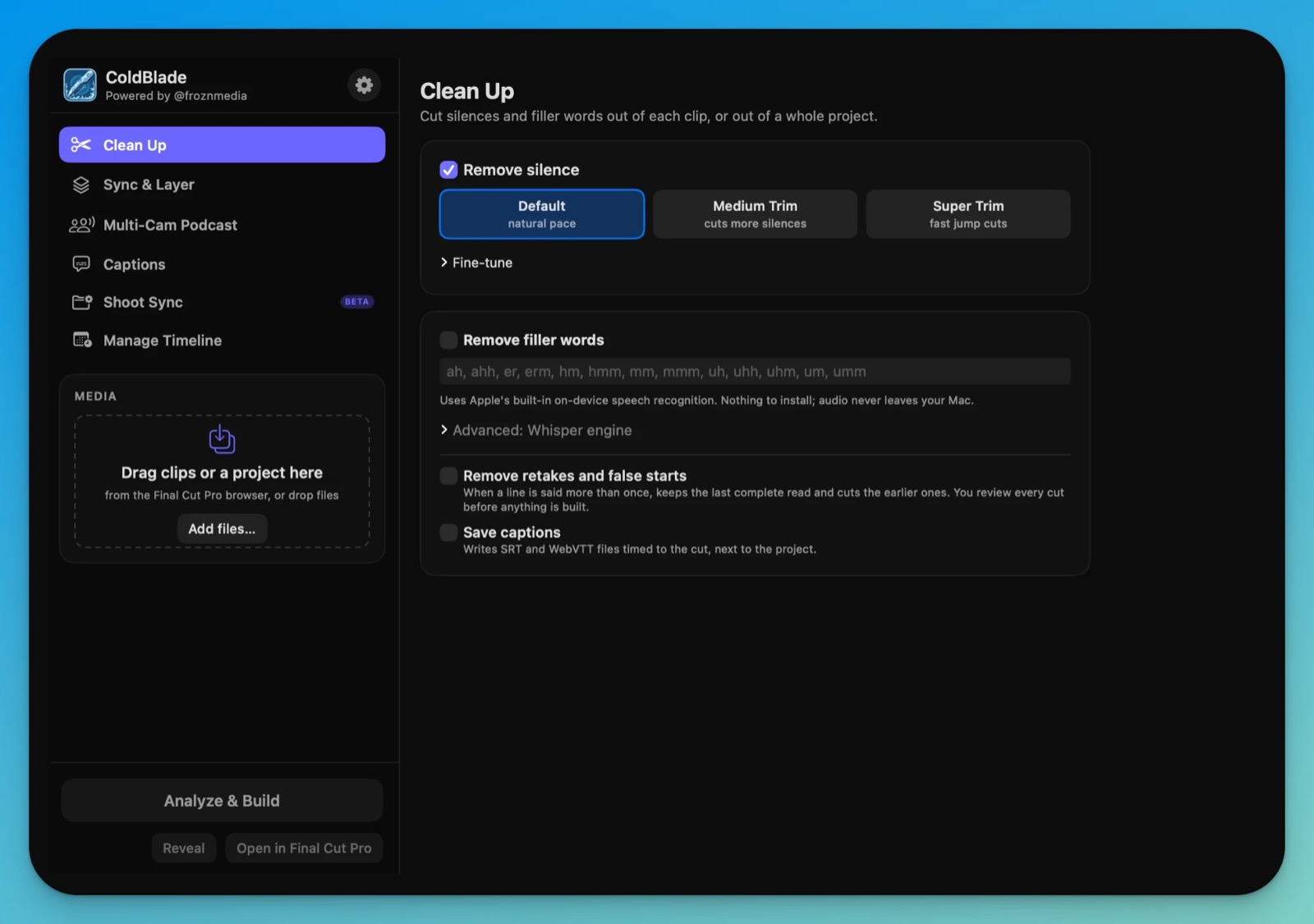 ColdBlade's Clean Up tool in Final Cut Pro